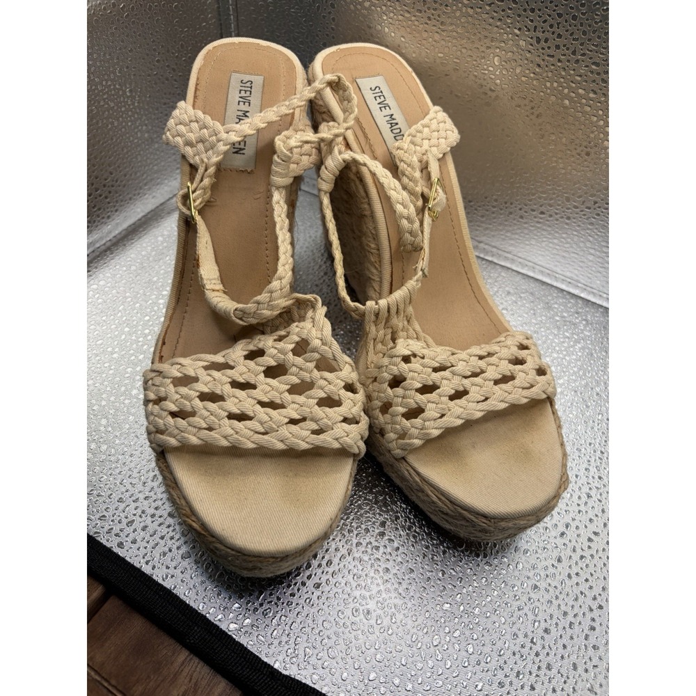 Steve Madden High Wedge Espadrilles Manngo in Natural/Ivory  Size 10